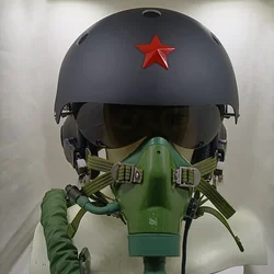 Mono piloto militar cuatro estaciones con casco y mascarilla oxígeno