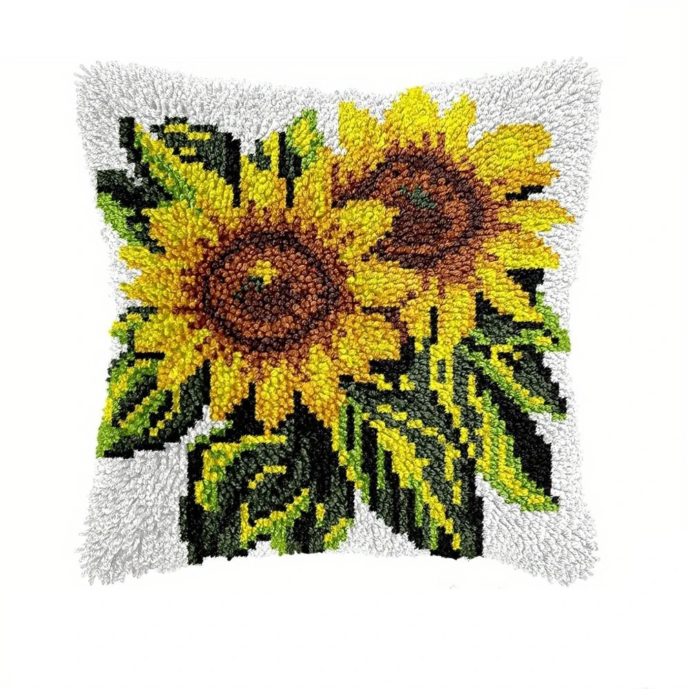 Almohada bordada de segmento 3D, artesanía de lana, Kits de alfombra con gancho de pestillo DIY, serie de girasoles y abejas, suministros de materiales para bordado de alfombras - imagen 3