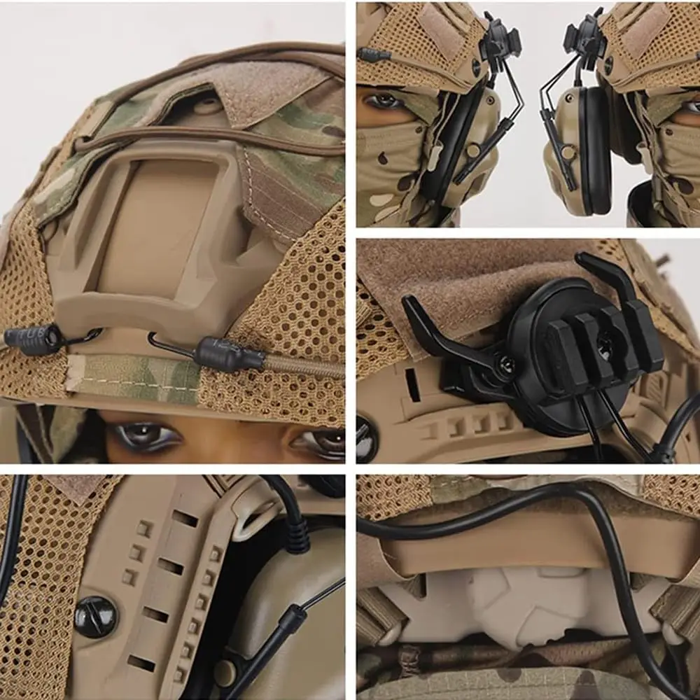 Conjunto de casco táctico con visera de máscara Airsoft, auriculares tácticos y tela para casco, casco ligero y seguro rápido para Paintball al aire libre - imagen 3