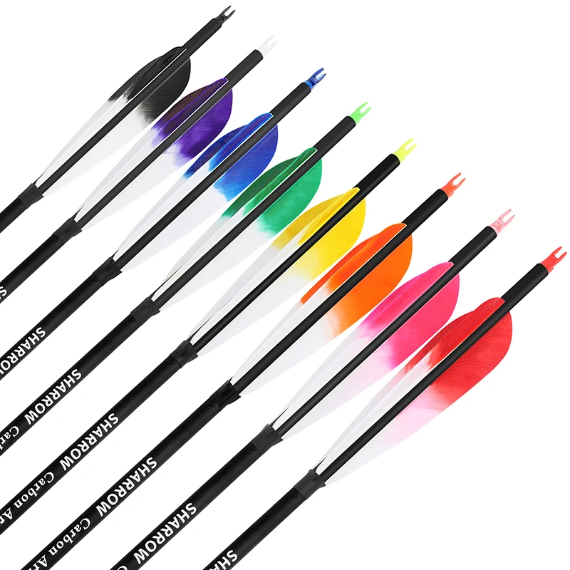 Flecha de carbono mixta para tiro con arco, 6/12 piezas, 28/30/31 pulgadas, 500 insertos, Nock, 5 ", pluma de pavo, recurvo compuesto - imagen 5