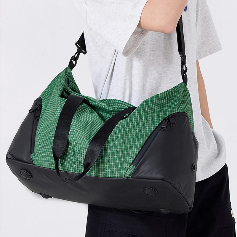 Bolsa de gimnasio para deportes al aire libre, senderismo, Camping, desplazamientos, bolsos de hombro tipo bandolera, almacenamiento de bolsillo para zapatos, bolsos de viaje a cuadros - imagen 2