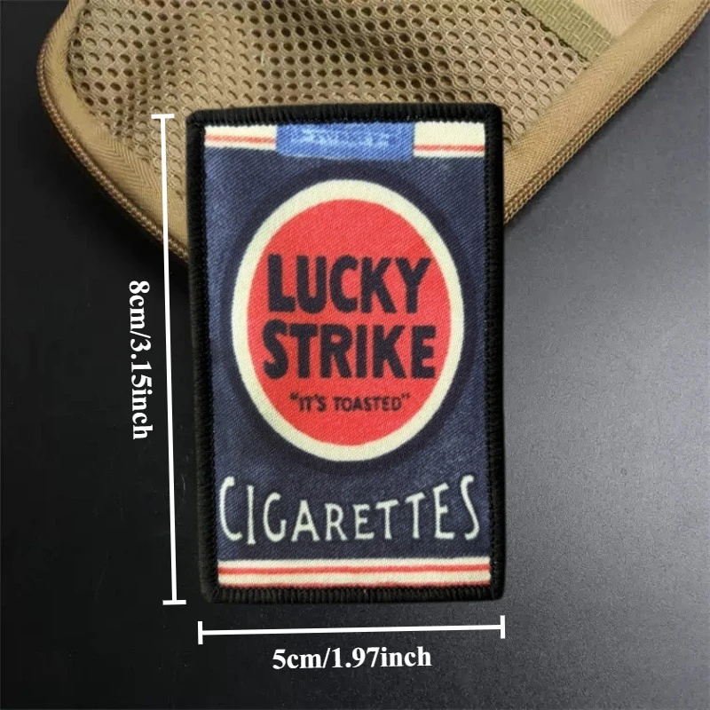 Parche Lucky Strike para ropa, insignia de moral, brazalete impreso, gancho, cigarrillos, parches militares tácticos, pegatina para mochila