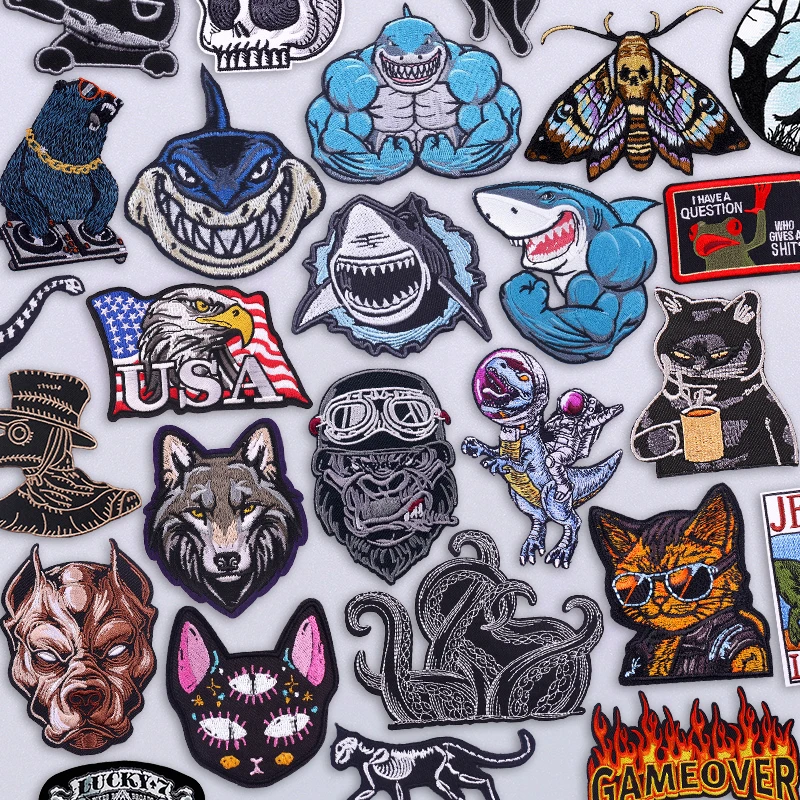 Parche bordado de tiburón lobo, parches para planchar de animales feroz para chaleco de motociclista, chaqueta vaquera, equipo de Club de motocicleta, Animal depredador - imagen 2