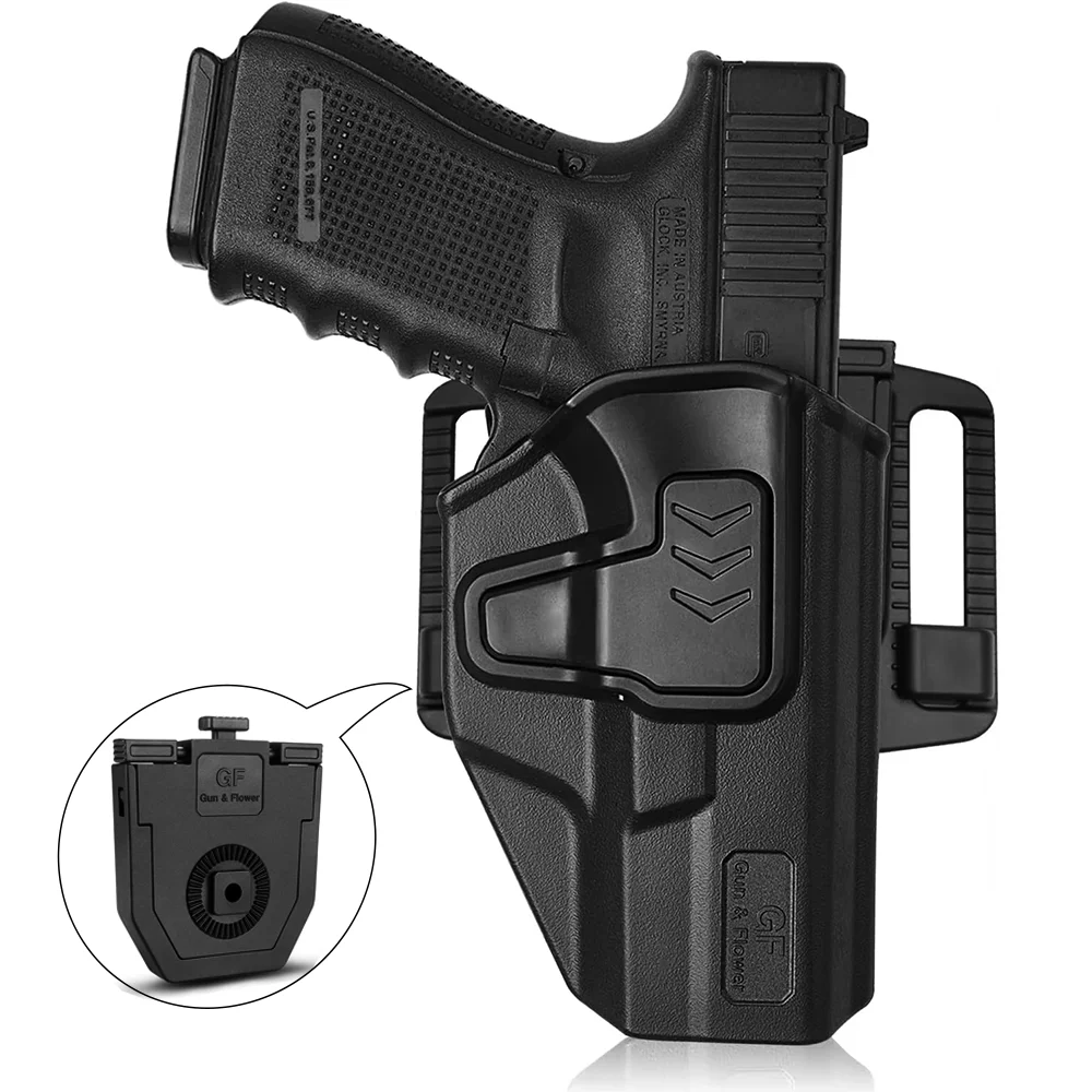Para Glock G19/G19X/G23/32/44/45 (Gen 3-5), pretina exterior de retención de nivel II OWB, Clip giratorio de 360 grados, dedo índice de desbloqueo