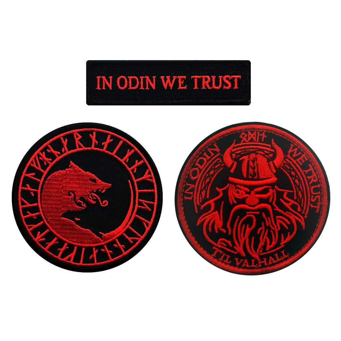 Estilos rojos vikingo lobo brújula en Odin We Trust parches bordados reflectantes tácticos luminosos 3D PVC insignias de hombro de goma - imagen 2