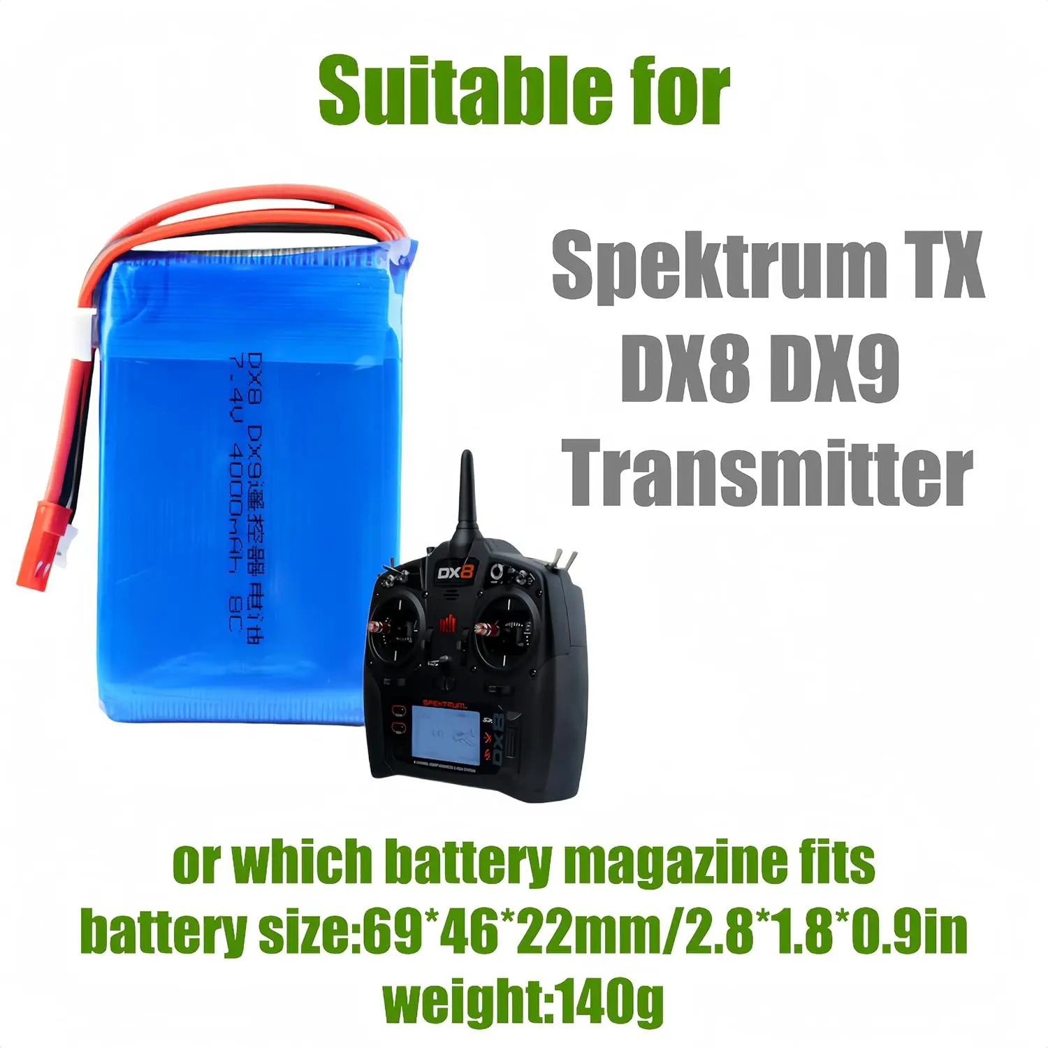 Batería Lipo recargable de 7,4 V, 4000mAh, 8C, 2S, con cargador para transmisor de control remoto Spektrum TX DX9 DX8 DX7 DX6E - imagen 3