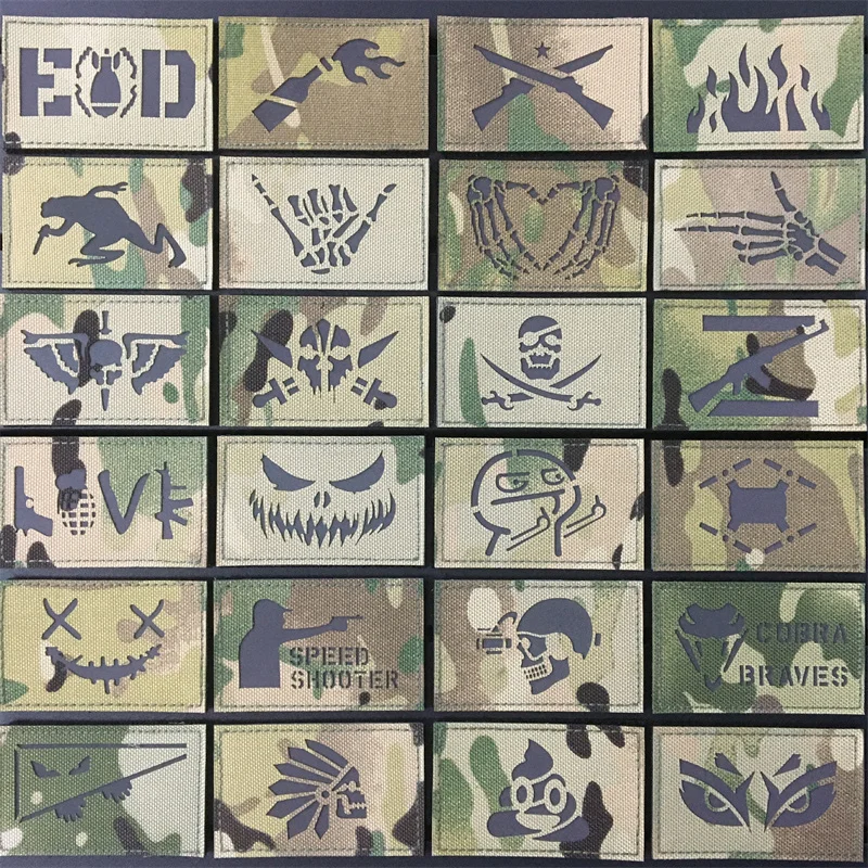 Parches reflectantes infrarrojos tácticos Multicam, parches de moral de corte láser para mochila, chaleco, ropa, insignias para exteriores, gancho y bucle