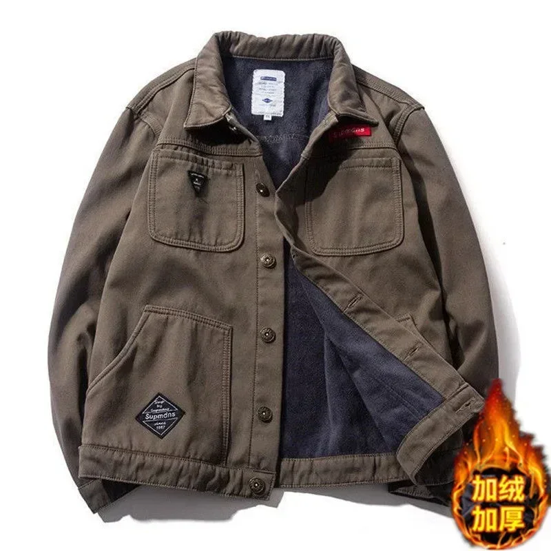 2026 moda al aire libre hombres chaqueta vaquera de lana gruesa ropa de calle invierno otoño cálido Casual hombres ropa chaquetas