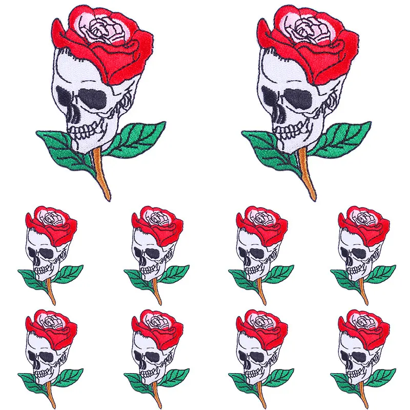 Parche de bordado de calavera Hippie, parches para planchar, DIY, coser apliques, parches en ropa, chaqueta, pegatina de planchado, 10 unids/lote por lote - imagen 5