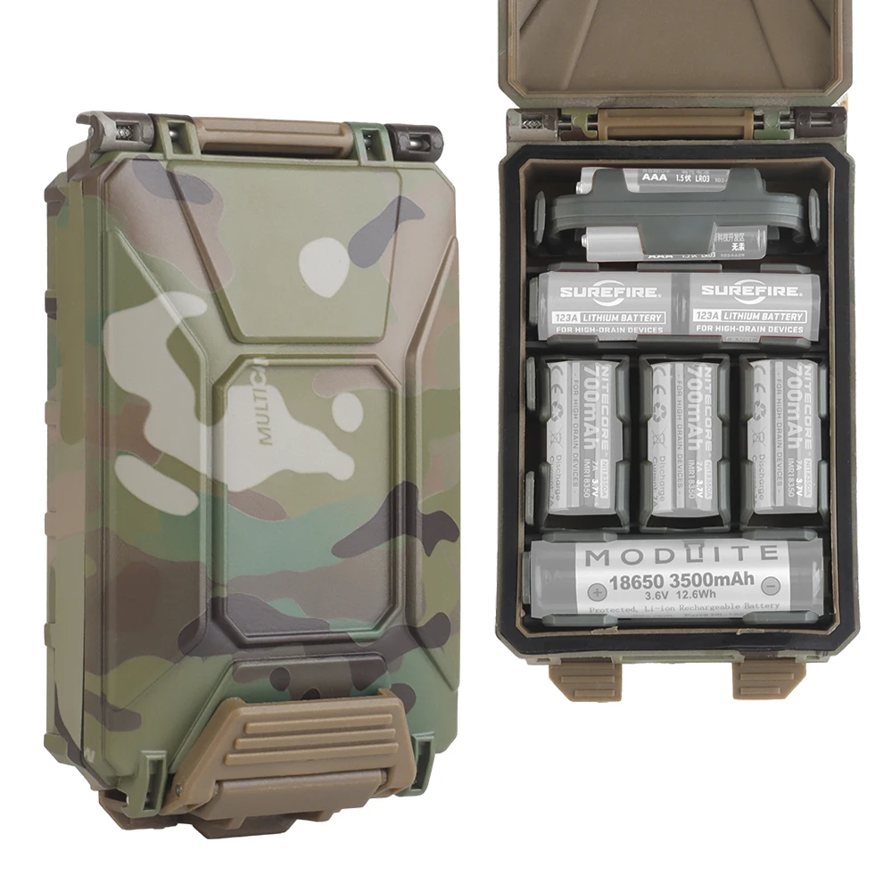 Caja táctica para almacenamiento de batería Molle Airsoft, chaleco de caza, soporte para batería, equipo Modular, 18650/AAA/CR123A/18350 - imagen 2