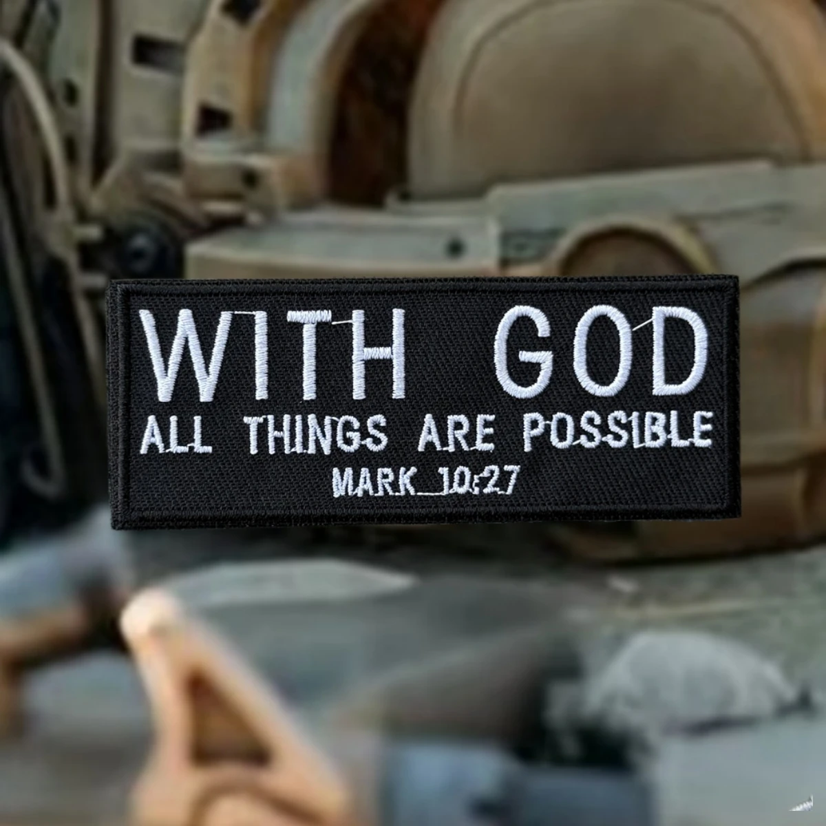 "con Dios, todas las cosas están posibles", MARK 10:7, parche para versículo bíblico, parches de gancho tácticos de moral bordados para ropa - imagen 3
