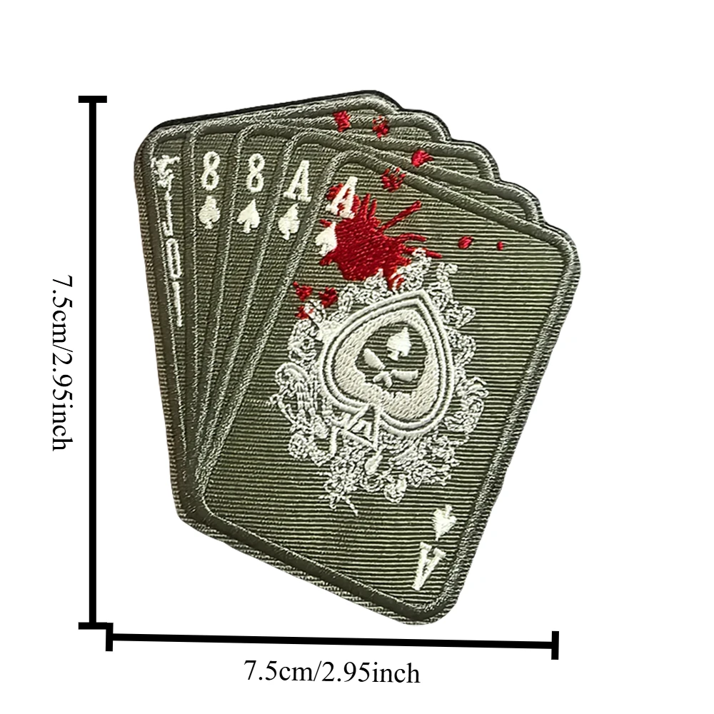 Cartas de póker de esqueleto, parche táctico de moral bordado, parche divertido de gancho y bucle, insignia militar, brazalete, pegatinas para mochila - imagen 2