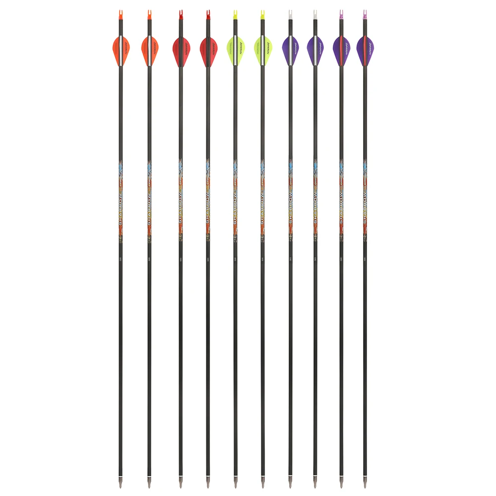 ‌ Flecha de carbono puro para tiro con arco, columna vertebral de 31 pulgadas, 250-600 ID, paletas de goma de 6,2mm para arco compuesto, objetivo de tiro de caza, 12 Uds. ‌ - imagen 5