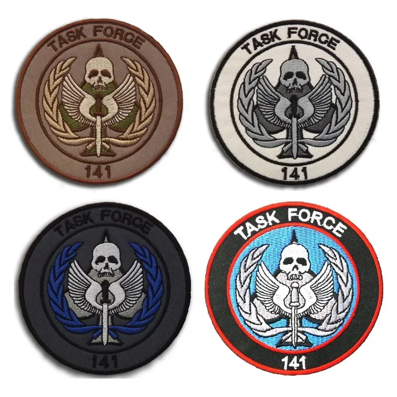 Parche táctico bordado para el brazo, insignia de gancho y bucle, 8,5 CM/Task Force 141, fantasma, Call Of Duty, emblema de OPS negro