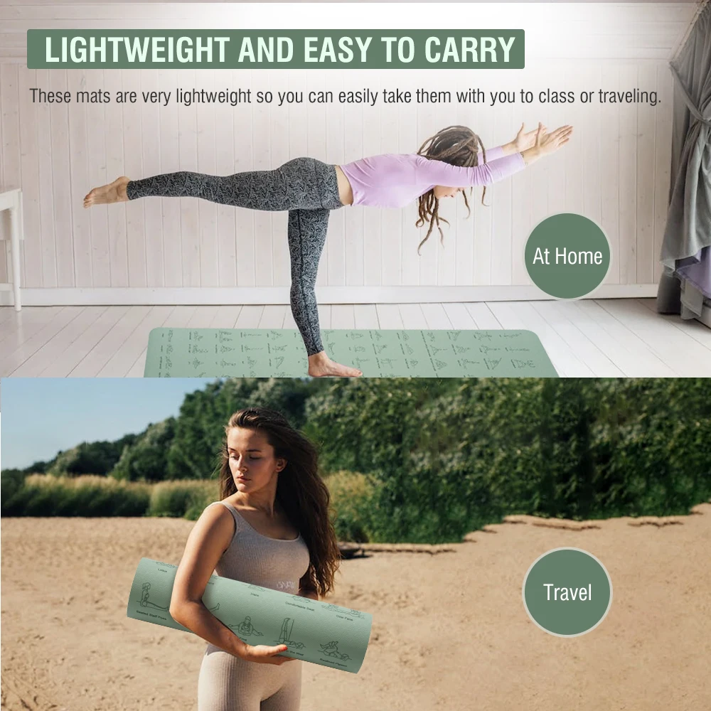 Nueva estera de Yoga, Material TPE de 6mm de espesor, 183cm x 57cm, estampado de postes de Yoga, diseño antideslizante adecuado para todo tipo de ejercicios de interior - imagen 4