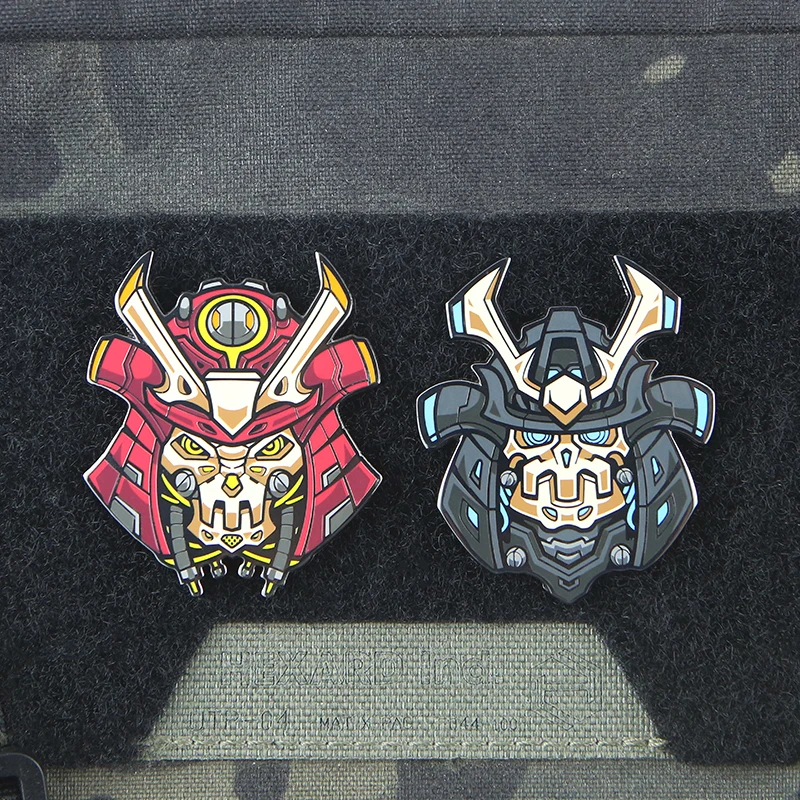 Insignia de parche de Metal de samurái de dibujos animados de estilo japonés, decoración artesanal, chaleco táctico, mochila, accesorio de ropa con gancho