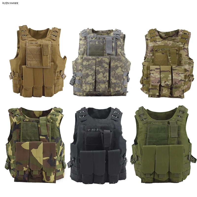 Portador de combate militar táctico Molle, chaleco Airsoft, equipo de protección, Camuflaje anfibio, múltiples bolsillos, accesorios de tiro - imagen 4