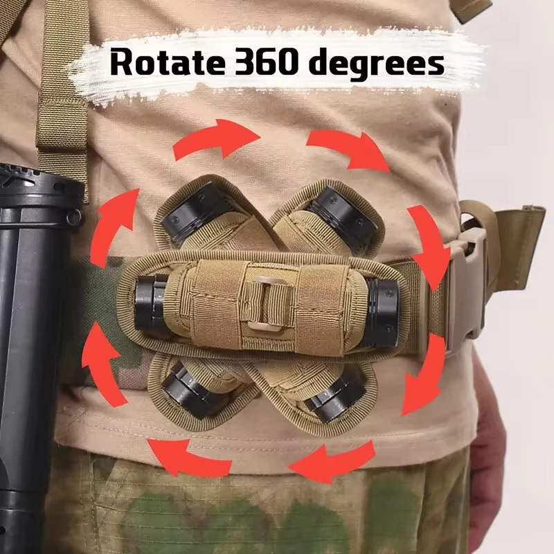 DIZETION Molle cinturón linterna bolsa 360 grados giratorio al aire libre estuche para antorcha funda caza iluminación soporte de luz riñonera - imagen 3