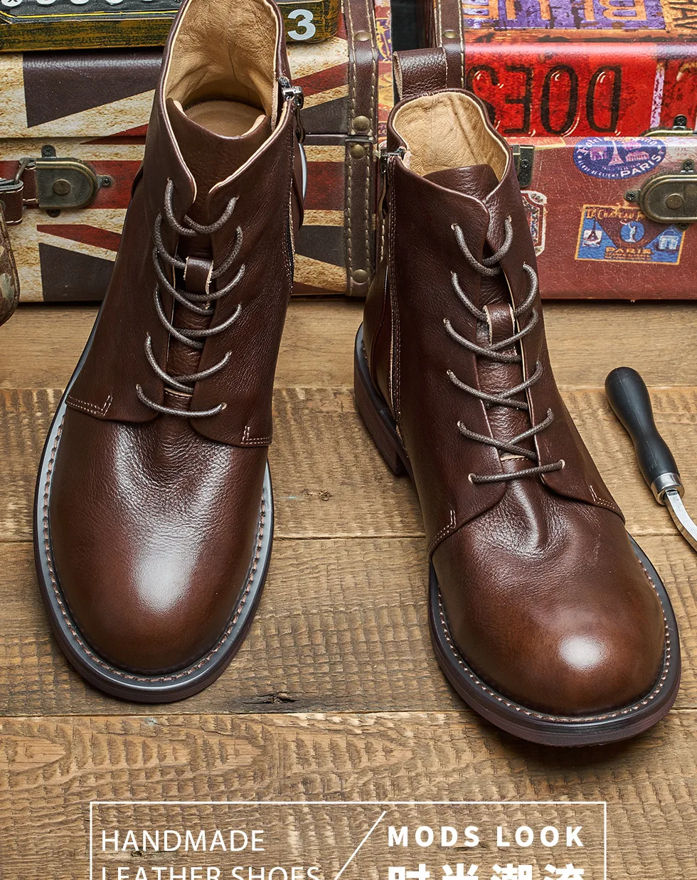 KOWM Botas tácticas impermeables piel de vaca tobillo para hombre - imagen 5