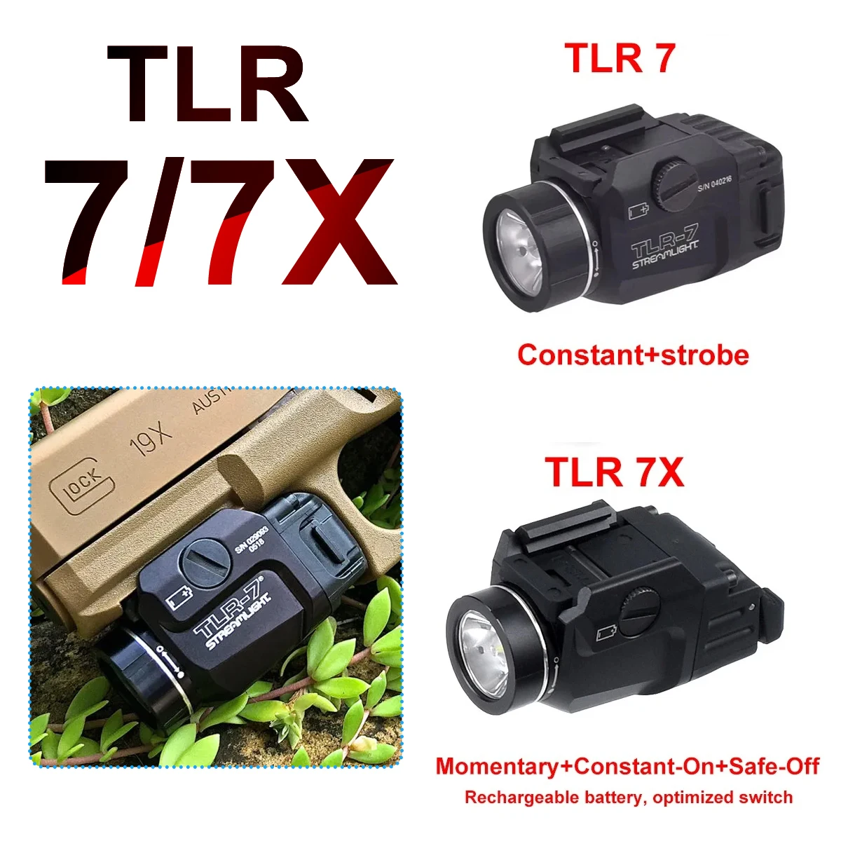 TLR 7 TLR 7X TLR 1 HL pistola explorador luz LED estroboscópica linterna para Airsoft G lock 17 Taurus 20mm Rail 500 lúmenes recargable - imagen 2