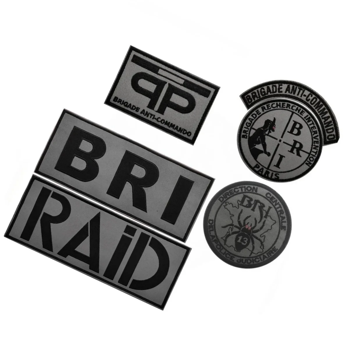 Parches de gancho y bucle bordados del equipo anti asalto BRI francés, insignia de moral de ventilador militar, pegatina para brazalete, parche táctico para mochila