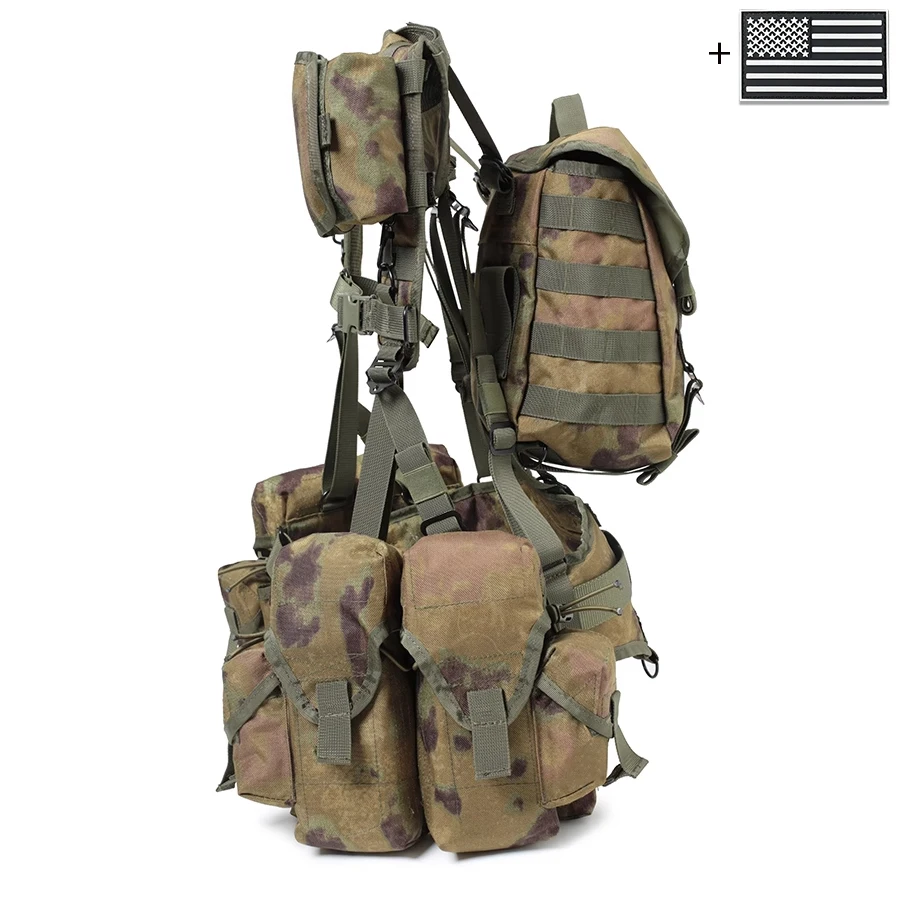 Camiseta sin mangas de camuflaje con sistema MOLLE, camiseta sin mangas con bolsillo para liberación rápida de equipo de caza al aire libre + parche de bandera de EE. UU. - imagen 2