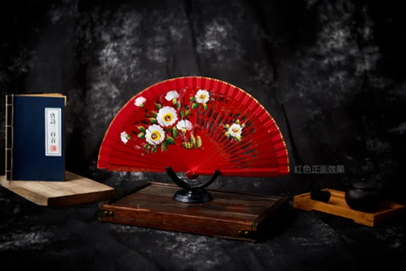Abanico de madera pintado a mano de doble cara (Festival de la dinastía de las flores y la luna) Abanico de baile plegable, colección de regalos - imagen 2