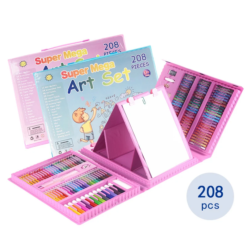 Juego de dibujo artístico para niños, 208 Uds., lápiz de colores, bolígrafos de acuarela con tablero de dibujo, juguetes educativos, regalo, arte de pintura al agua