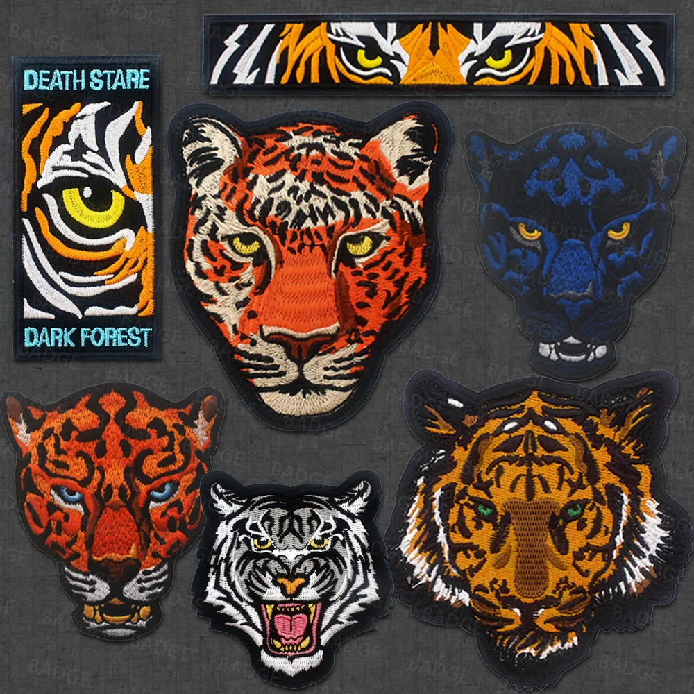 Parche táctico bordado Death Stare Tiger Panther, insignia con emblema trasero con gancho y bucle para chaleco táctico, casco, engranajes