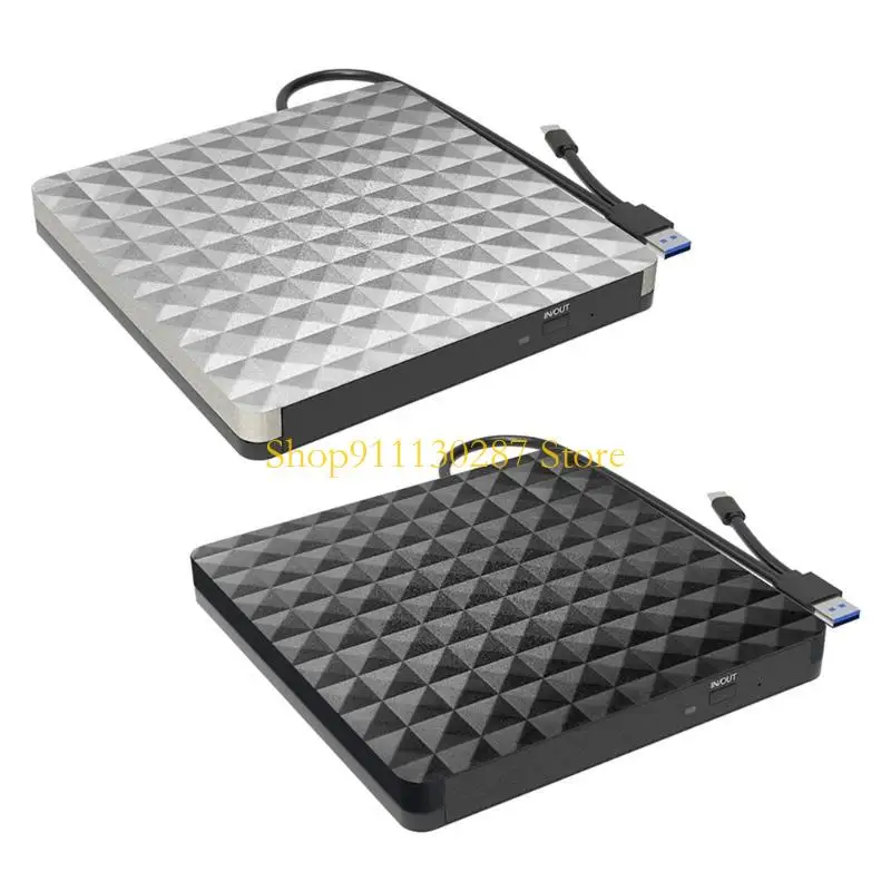 J1HC USB DVD externo DVD Writer Drive con patrón diamante, quemadores DVD tipo C portátiles para copias datos - imagen 4