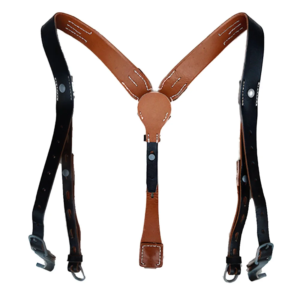 Tirantes en forma de Y alemán para hombre, accesorios para exteriores, Retro WW2, ejército, cámara, hombro, camisa, tirantes, cuero - imagen 2