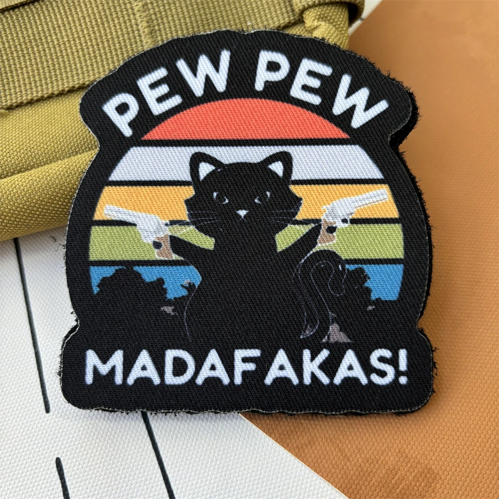 Parche táctico de gato PEW MADAFAKAS, parches de gancho y bucle impresos de moral divertida, insignia del ejército militar, brazalete, pegatinas de mochila Punk - imagen 2