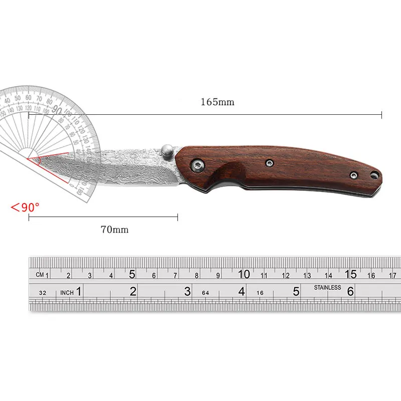 Cuchillo plegable de alta dureza de acero damasco para acampar al aire libre, minicuchillo portátil para acampar, cuchillo de fruta portátil - imagen 5