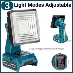 Para Makita 18V Li-ion batería luz Led trabajo al aire libre foco herramienta de emergencia lámpara linterna antorcha USB cargador de teléfono móvil