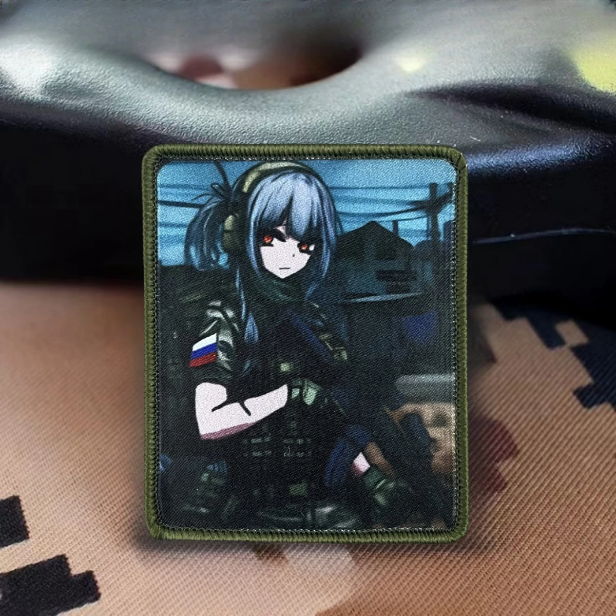 Parche de insignia de moral de chica de Anime Chevron ruso, brazalete militar táctico, parches de gancho y bucle impresos, pegatina para mochila de ropa - imagen 3