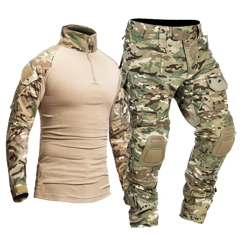 Conjuntos de uniforme táctico de camuflaje para hombre, camisa Multicam, pantalones Cargo, soldado, francotirador, trajes de entrenamiento para acampar, ropa de caza