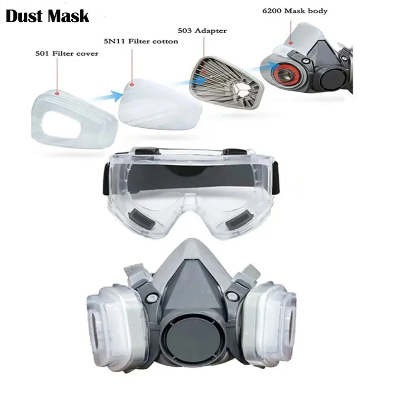 Máscara antipolvo de media cara 6200, trabajo de seguridad 503 5N11, filtros de partículas, gafas aptas para trabajo Industrial, pintura en aerosol, decoración, molienda - imagen 2