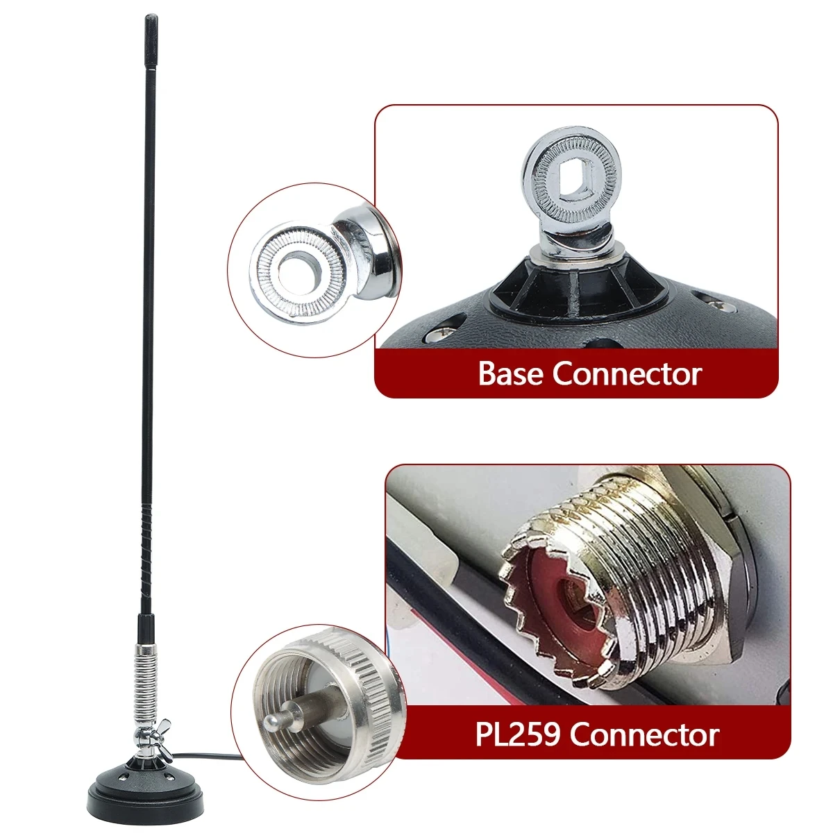 Conector de PL-259 de antena de Radio ABBREE AR-T3 CB con Base magnética fuerte, Cable de alta ganancia para Radio móvil de coche Baofeng Quansheng - imagen 3