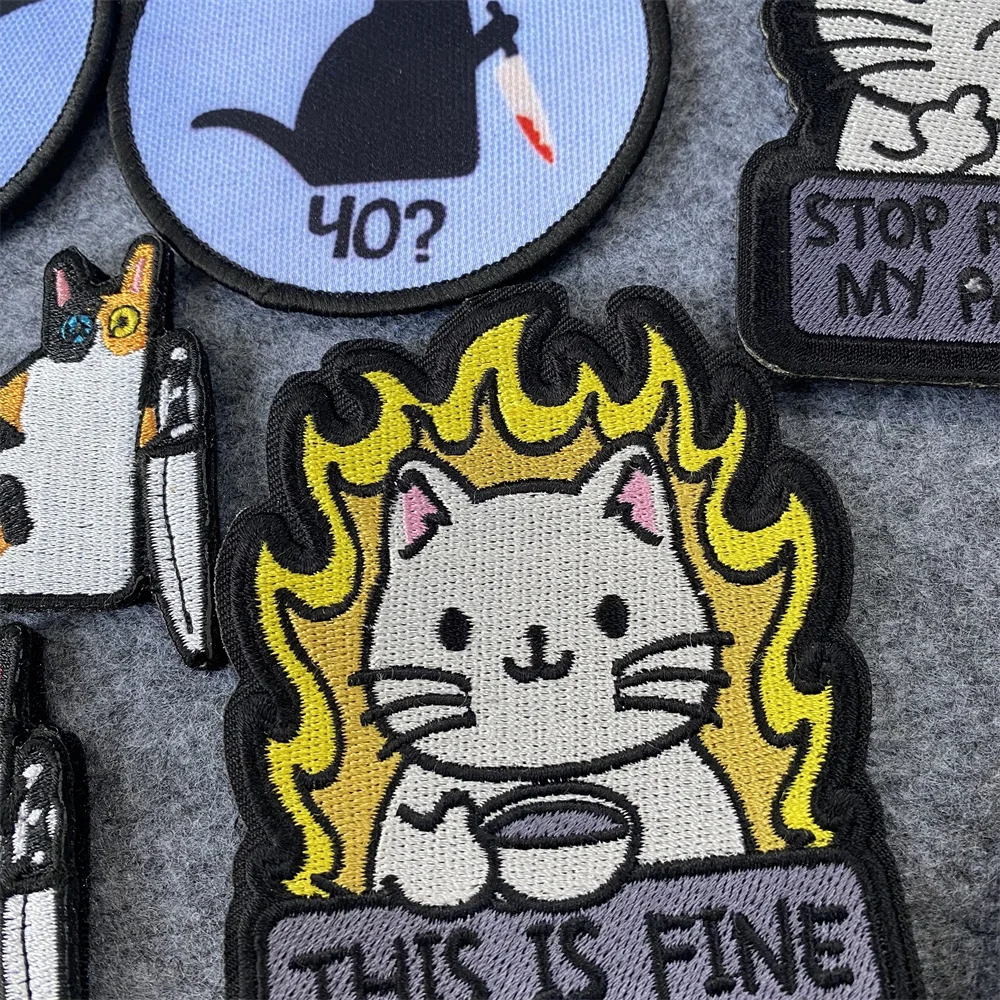 Parches bordados de animales y gatos para ropa, insignia de moral de gatito lindo, pegatina de mochila táctica, parches de marca de tejido de gato - imagen 4