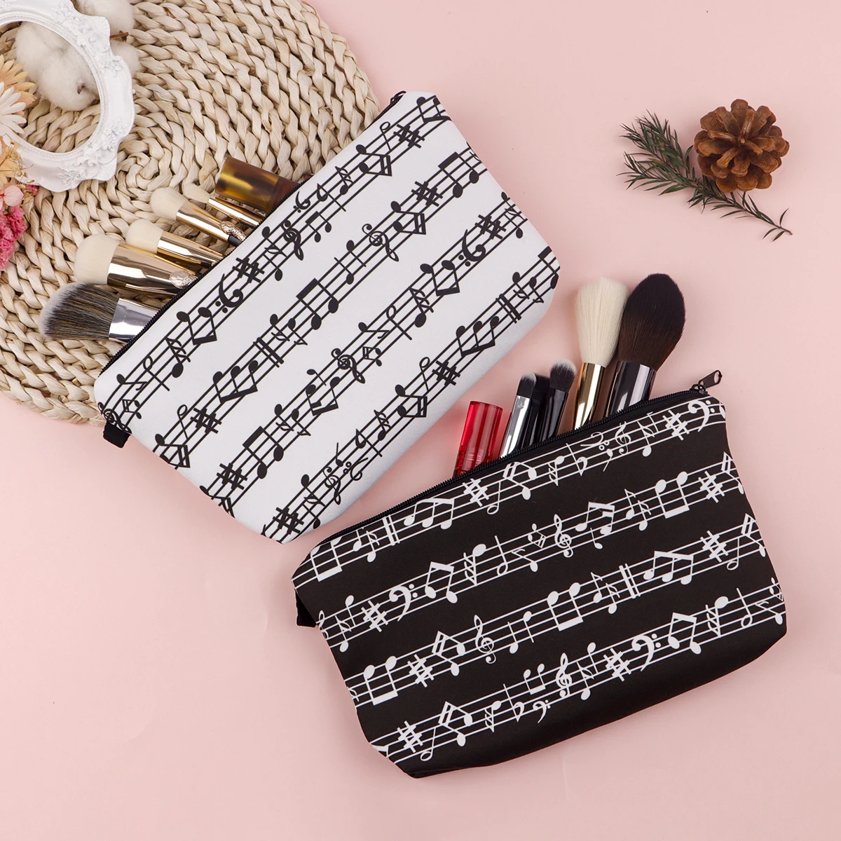 Organizador de almacenamiento de notas musicales, bolsas de maquillaje, bolsa de cosméticos portátil, bolsa de cosméticos de viaje para mujer, accesorio de maquillaje - imagen 5