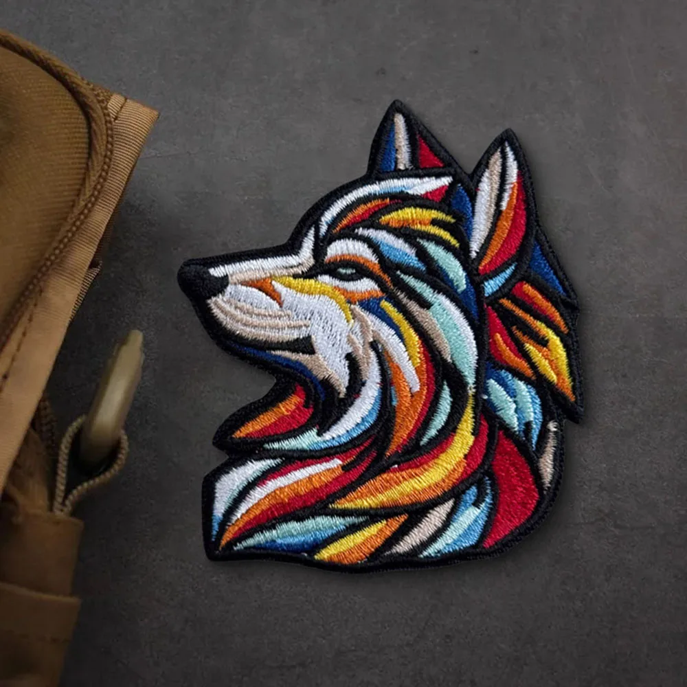 Parches tácticos de moral "cabeza de lobo arcoíris", parche bordado con gancho y bucle, insignia militar, brazalete, pegatinas para mochila - imagen 5