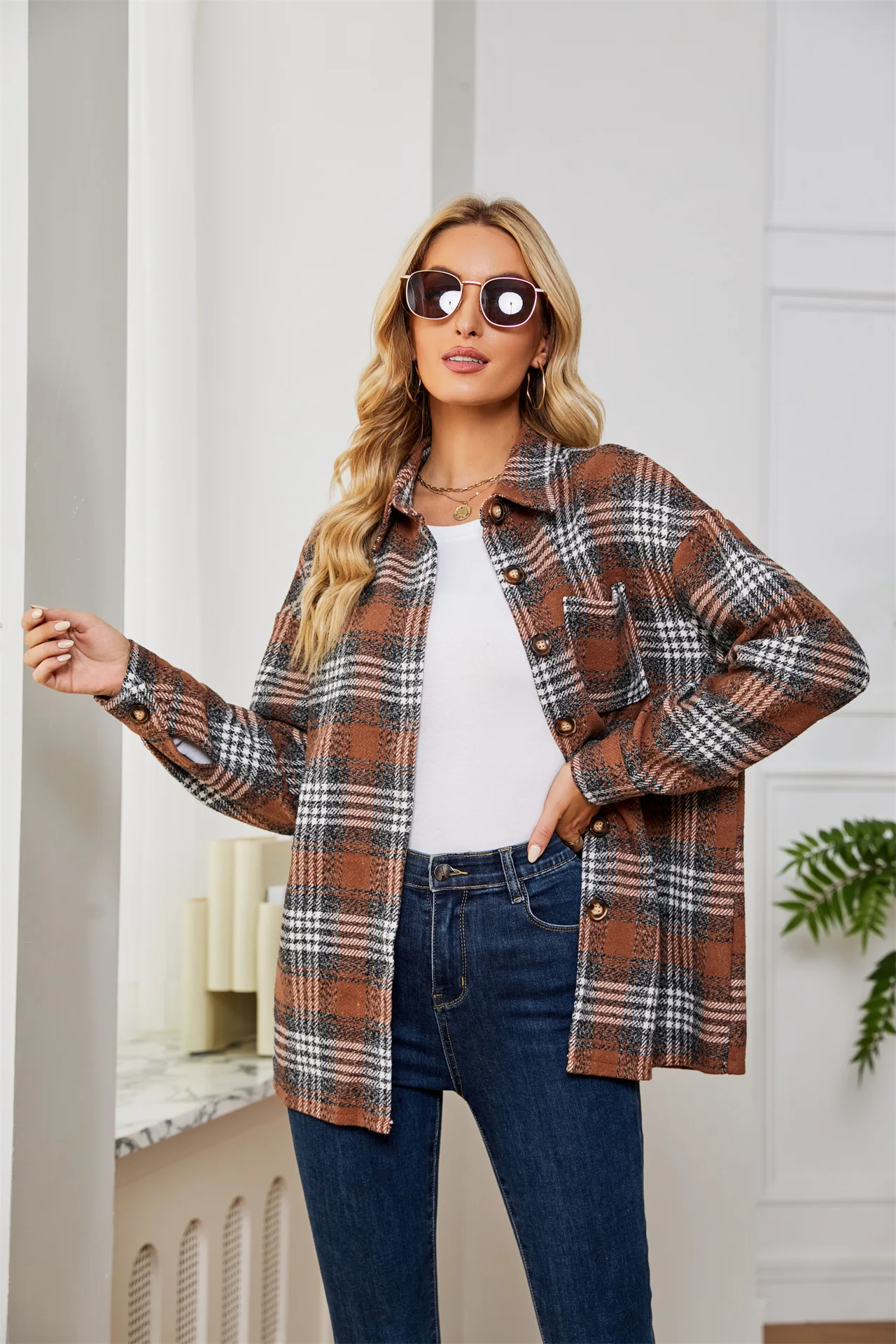 Camisa a cuadros para mujer, blusas gruesas y cálidas de gran tamaño, Tops sueltos de manga larga Vintage, abrigo informal para mujer, primavera y otoño - imagen 2