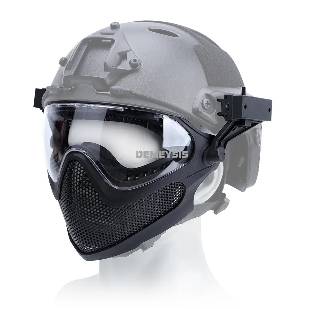 Máscara facial completa de protección Airsoft, uso de cabeza con malla de acero, transpirable, para caza, tiro, máscara táctica CS montada en cascos - imagen 5