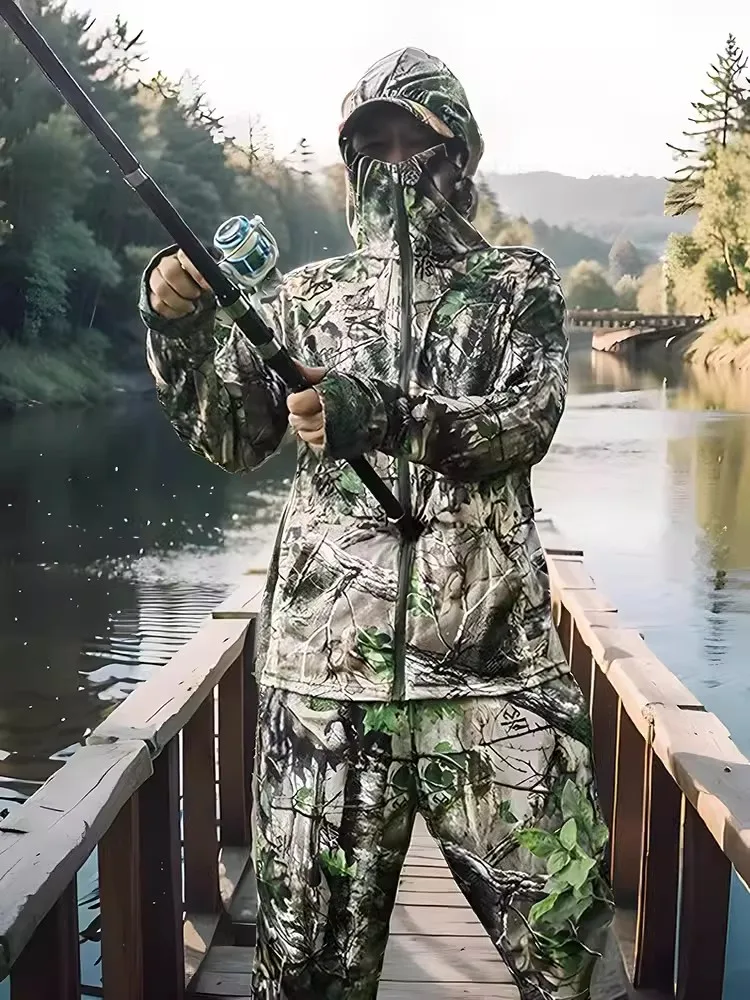 Ropa Deportiva de camuflaje biónico, traje de pesca y caza, protector solar fino, ligero, alto elástico, Media Icesilk, Verano - imagen 4