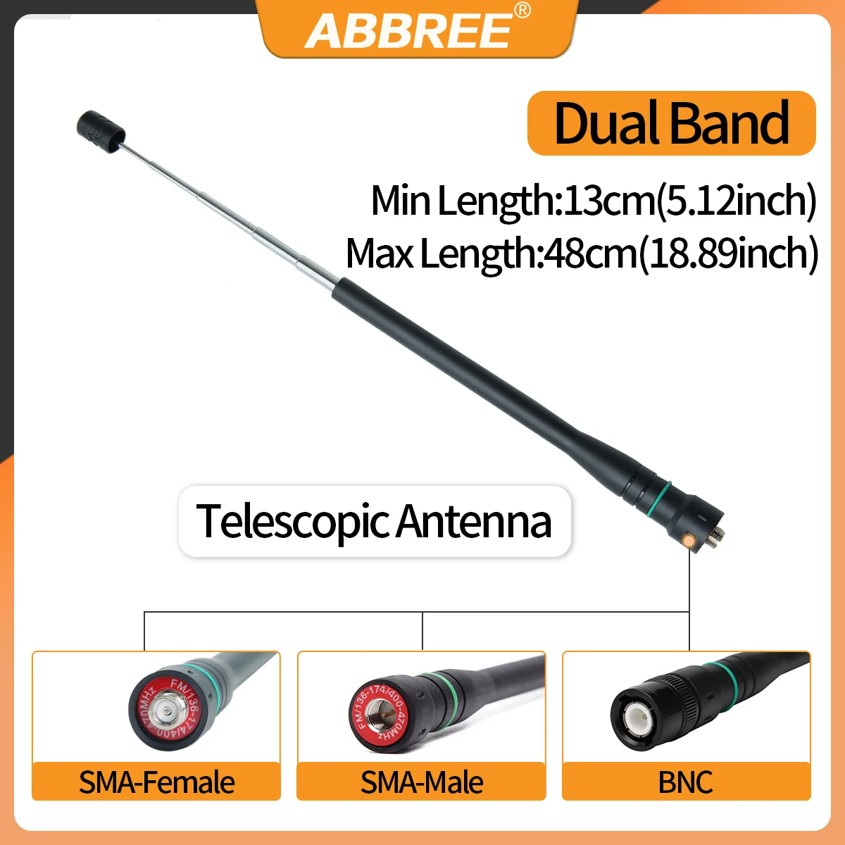 ABBREE AR-775 Antena telescópica SMA compatible Baofeng UV-5R