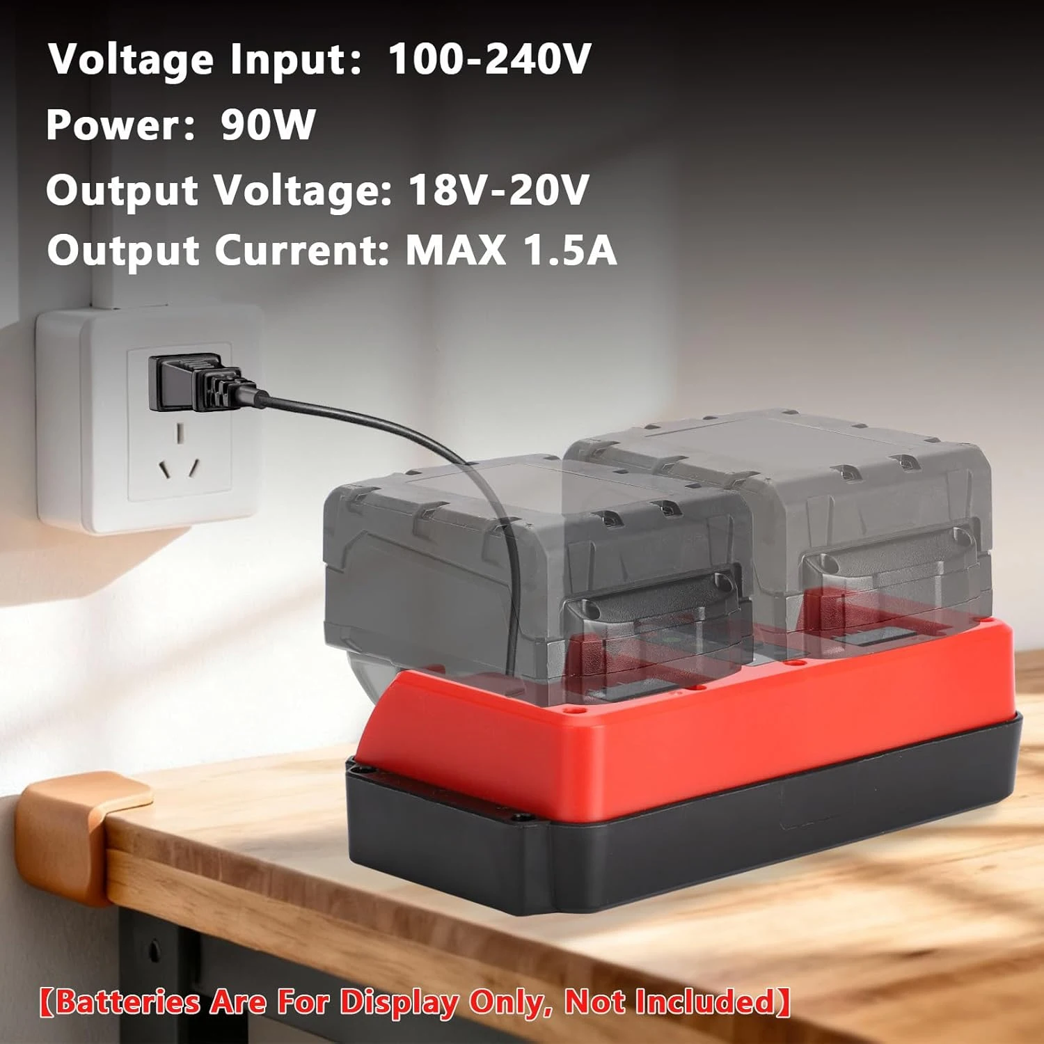 Estación de carga dual de batería de 18 V, 2 puertos compatibles con batería Milwaukee M18 de 18 V, mini cargador multivoltaje de entrada 100-240 V - imagen 3