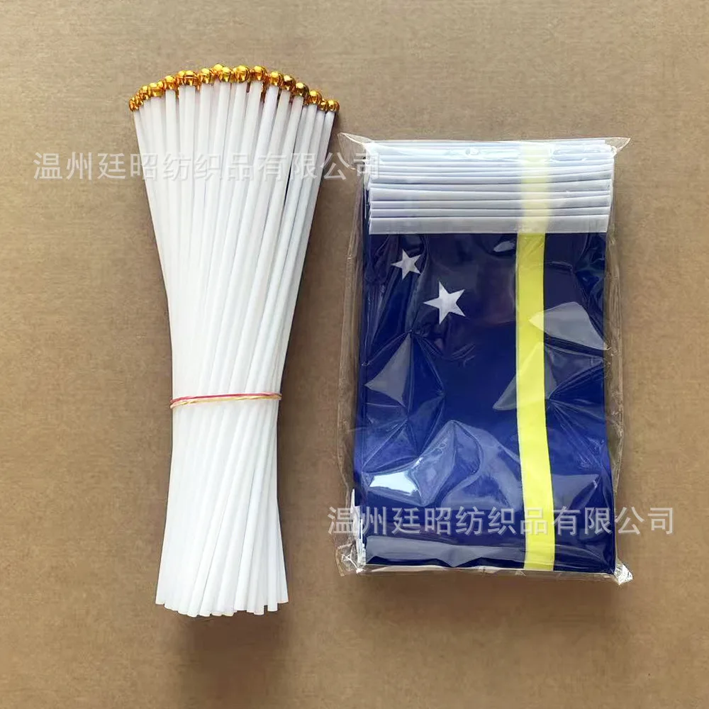 Bandera del cielo Curacao bandera de mano 10/20/50/100 Uds 21*14cm banderas onduladas de mano de Curacao con poste de plástico para actividades deportivas decoración del hogar