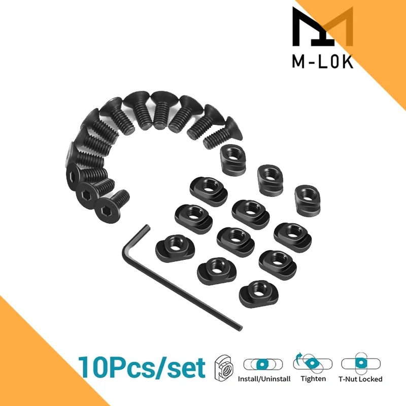 10 unids/set M-LOK tornillos y tuercas rieles de repuesto tornillos de tuerca en T para Secciones de riel de guardamanos MLOK caza, accesorios para pistola de juguete