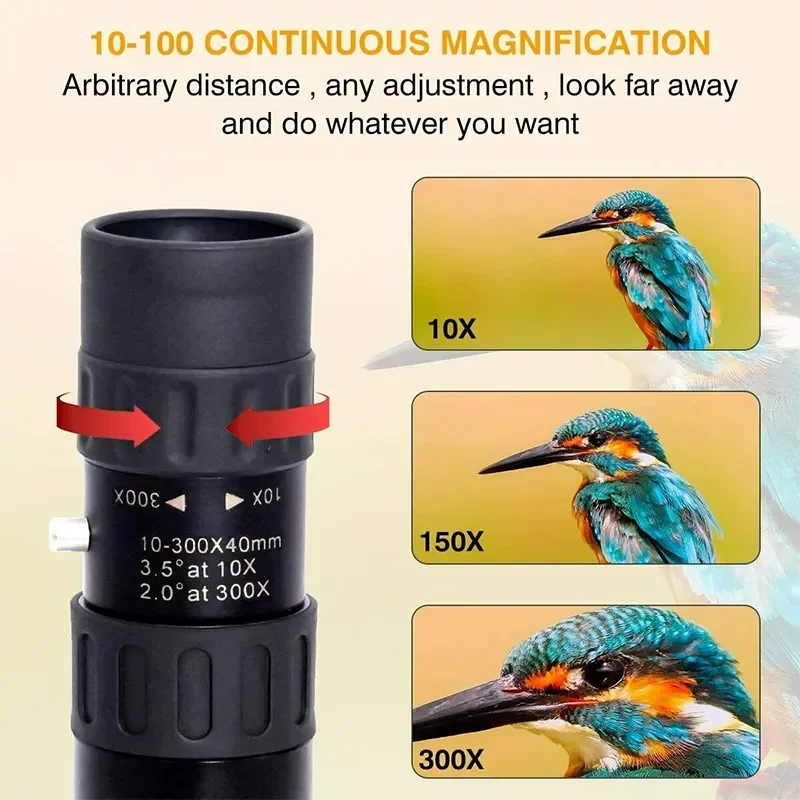 Monoculares giratorios con Zoom 10-300X40, Mini telescopio Spyglass de largo alcance HD para exteriores, foto de teléfono móvil, visión nocturna para caza - imagen 4