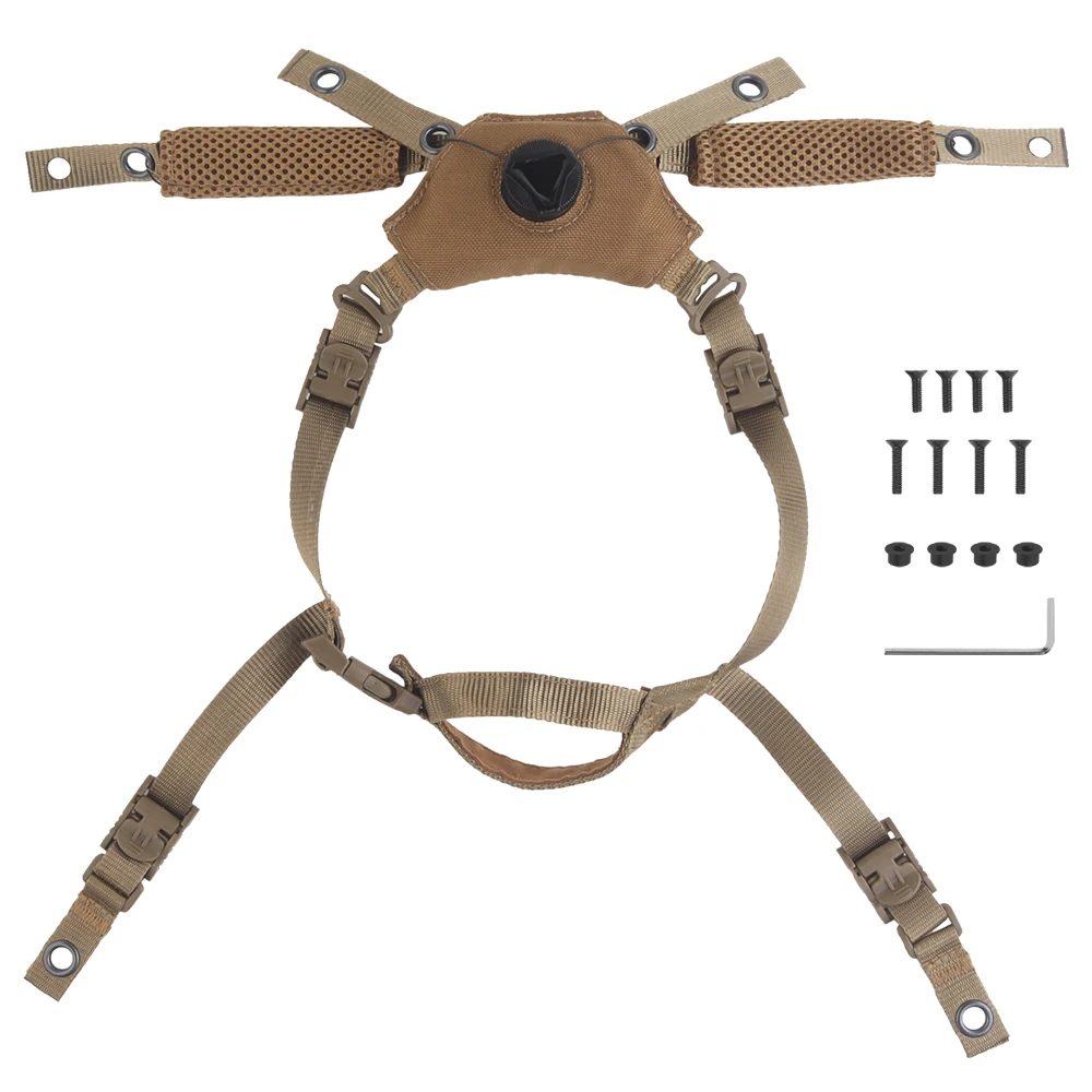 Correa para la barbilla para casco táctico, esfera ajustable, sistema de suspensión de 4 puntos con tornillos y pernos para accesorio táctico para casco Wendy Bump